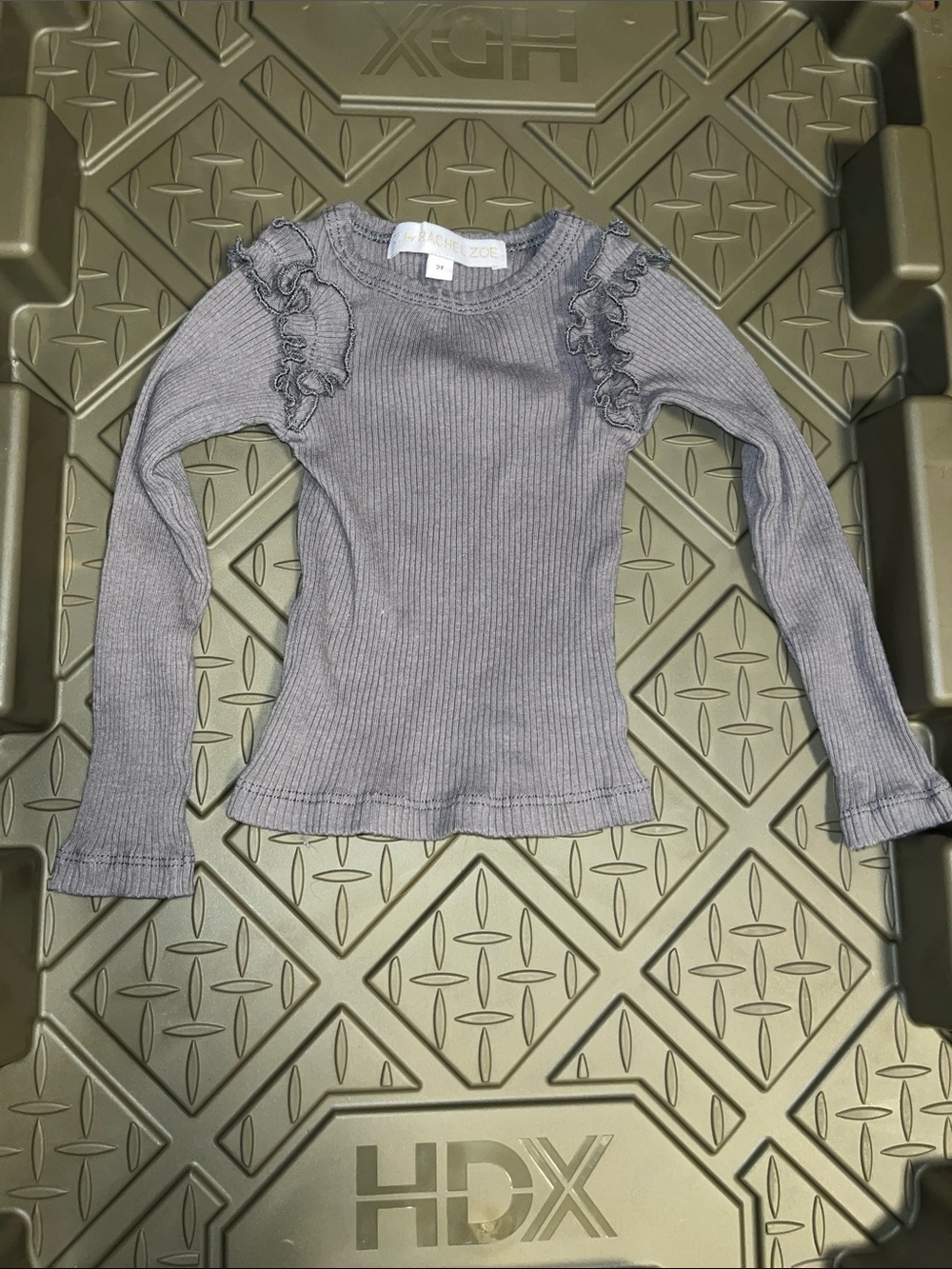 Rachel Zoe Ribbed Ruffle Shoulder Top - Gray 100% Cotton